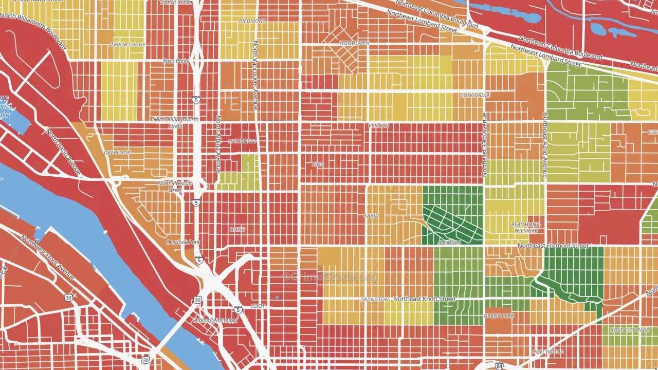 King, Portland, OR Map of Theft Rates