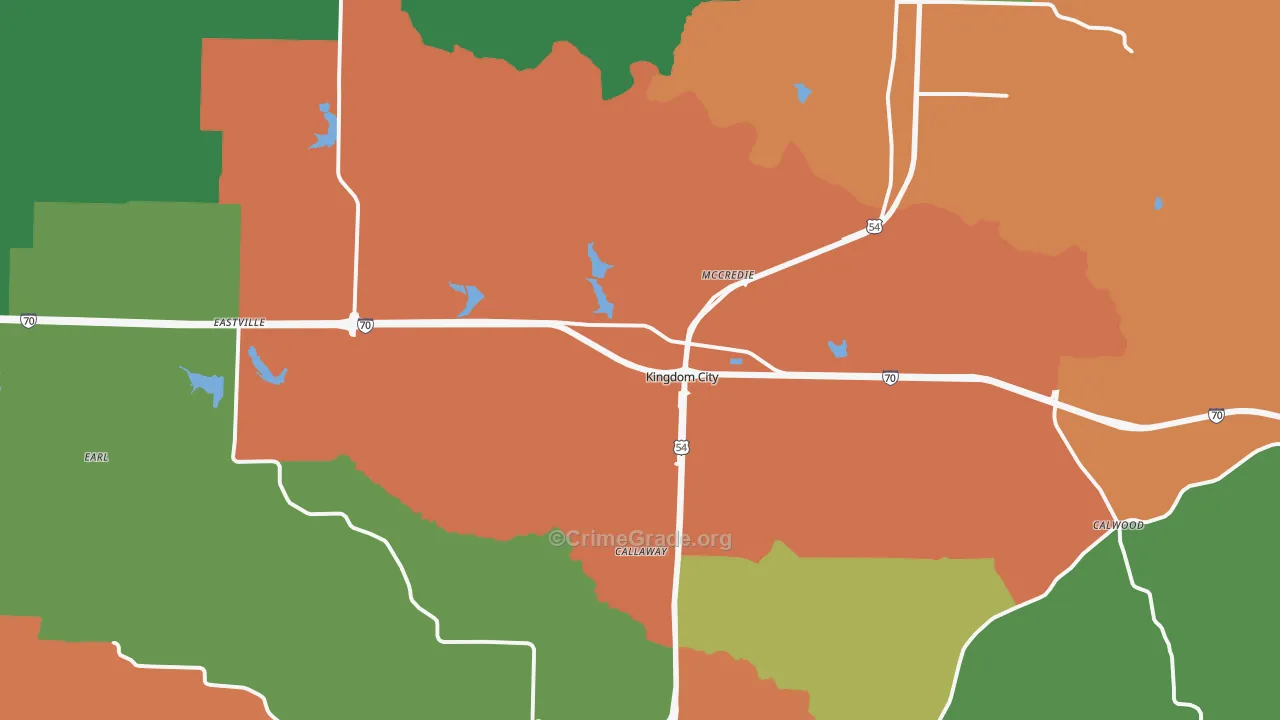 Kingdom City, MO Map of Theft Rates