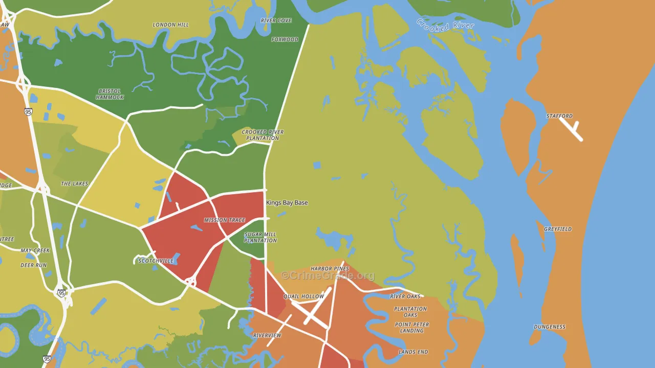 Kings Bay, GA Map of Theft Rates