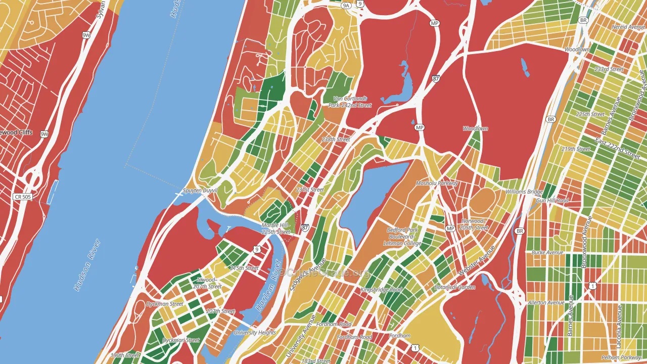 Kings Bridge, Bronx, NY Map of Theft Rates