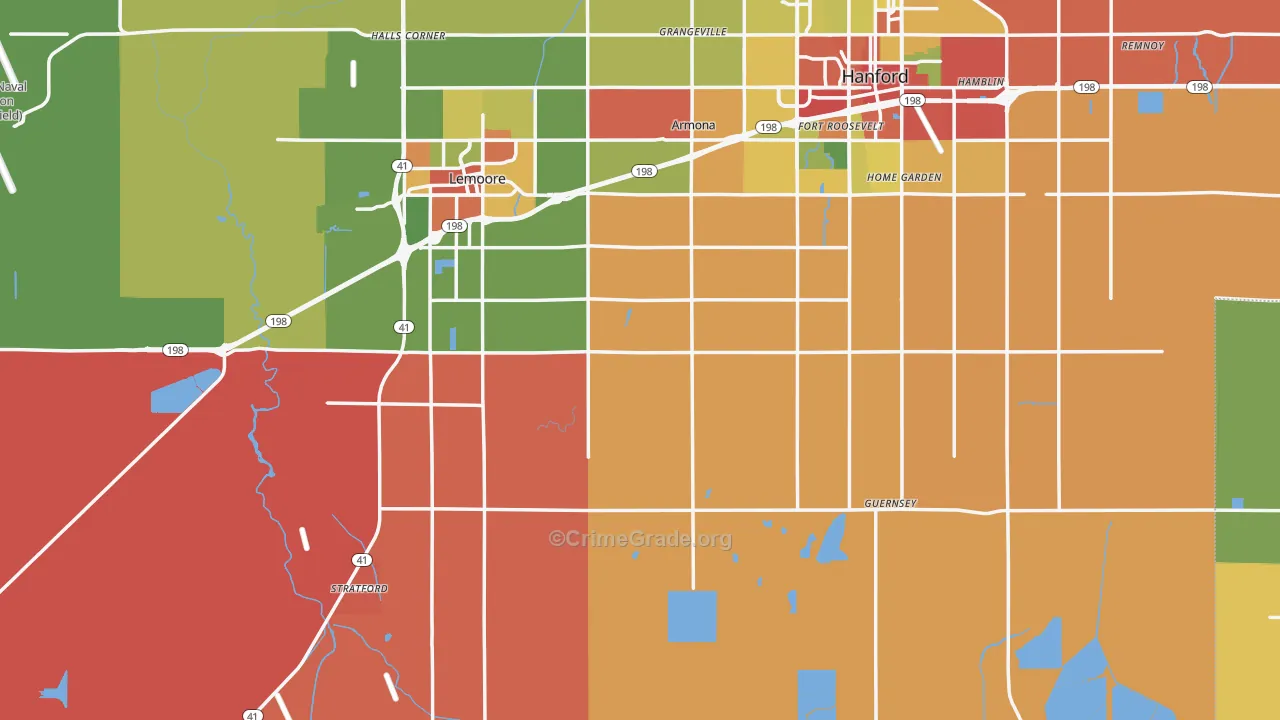 Kings County, CA Map of Theft Rates