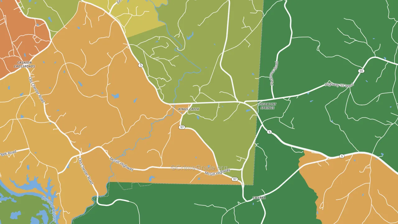 Kings Creek, SC Map of Theft Rates