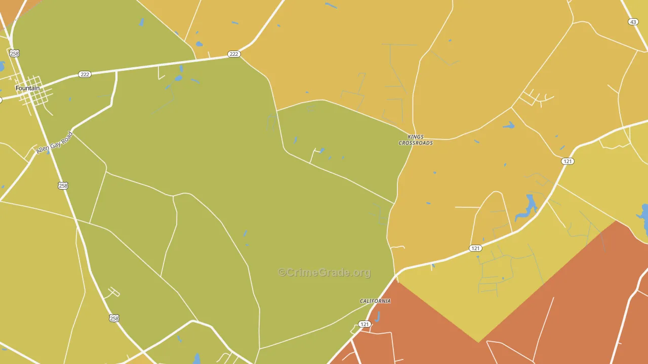 Kings Crossroads, NC Map of Theft Rates