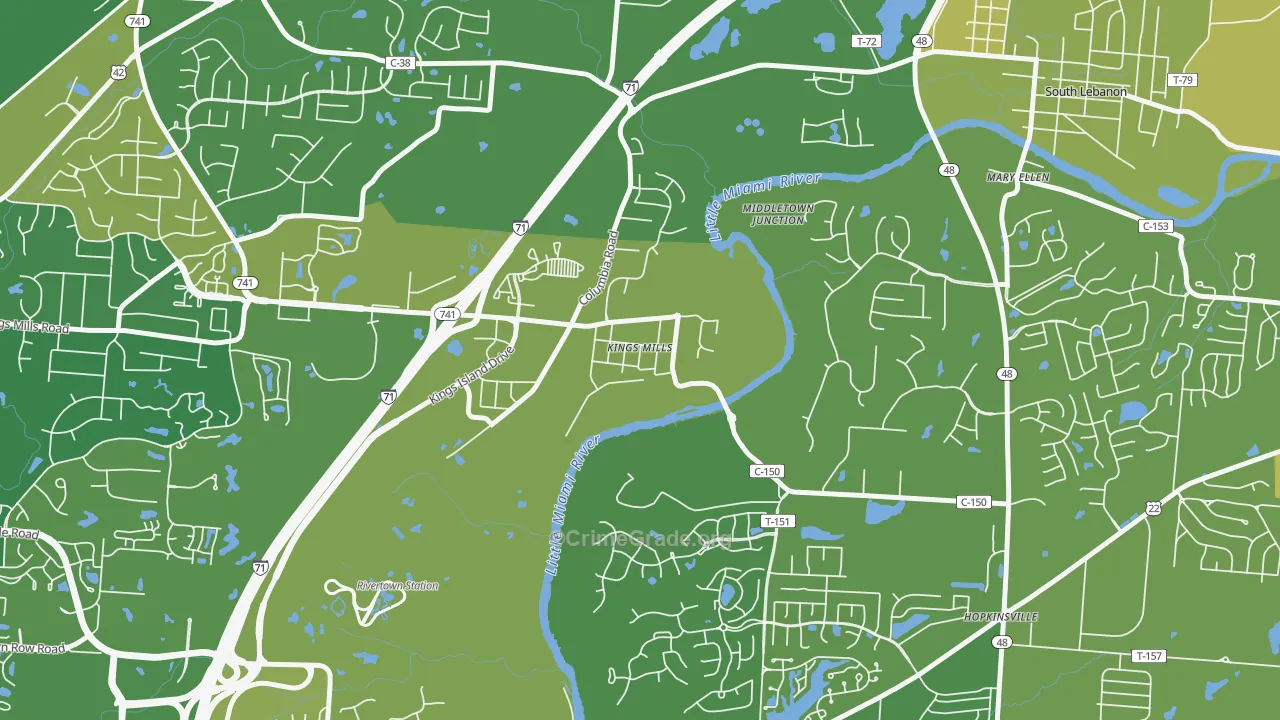 Kings Mills, OH Map of Theft Rates
