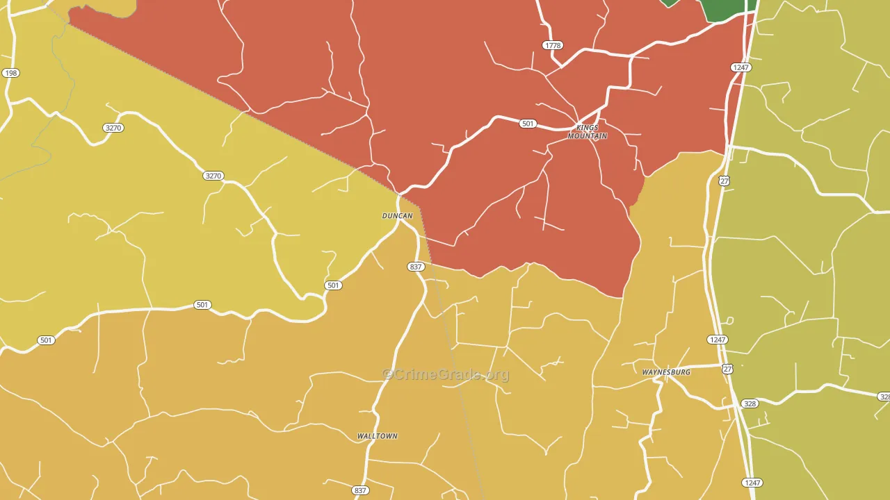 Kings Mountain, KY Map of Theft Rates