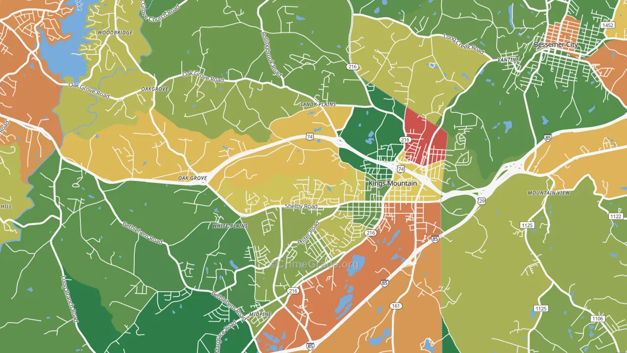 Kings Mountain, NC Map of Theft Rates