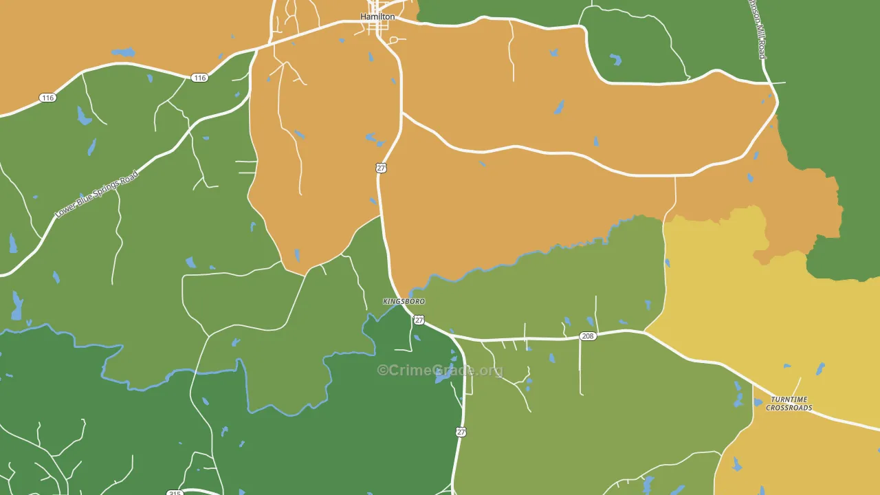Kingsboro, GA Map of Theft Rates