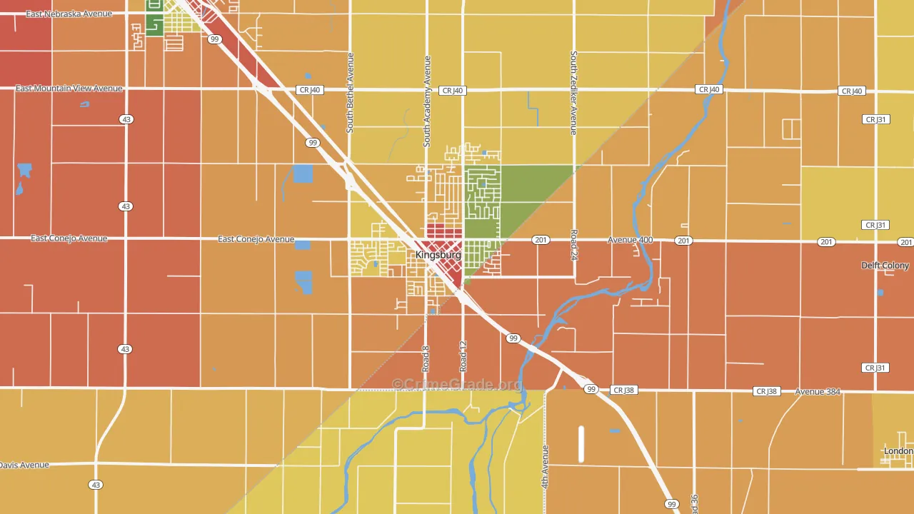 Kingsburg, CA Map of Theft Rates