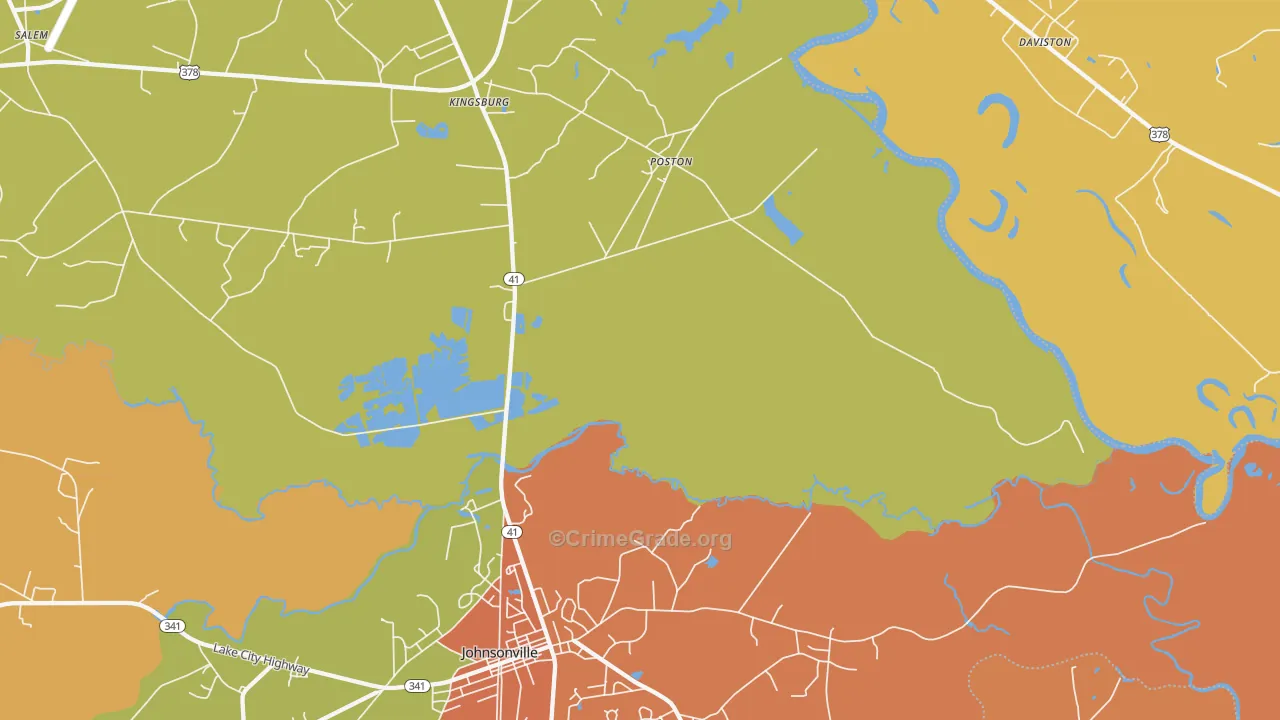 Kingsburg, SC Map of Theft Rates