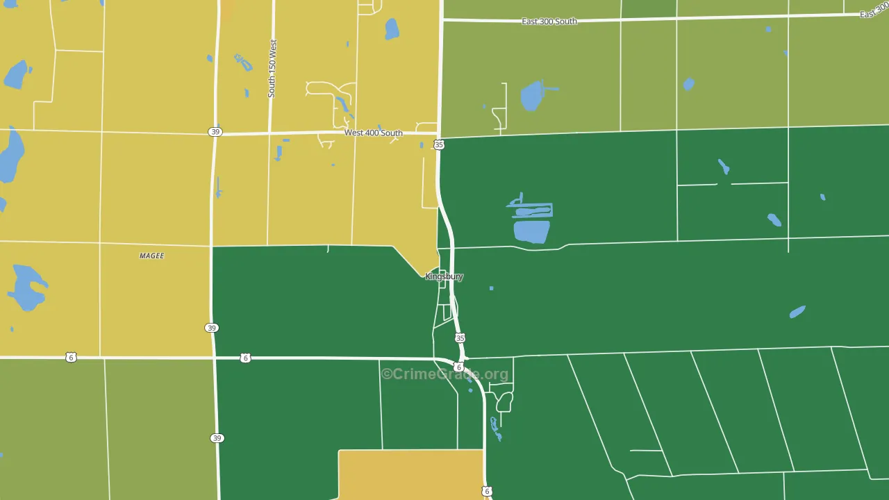 Kingsbury, IN Map of Theft Rates
