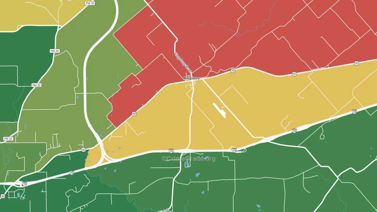 Kingsbury, TX Map of Theft Rates