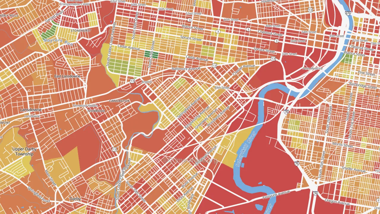 Kingsessing, Philadelphia, PA Map of Theft Rates