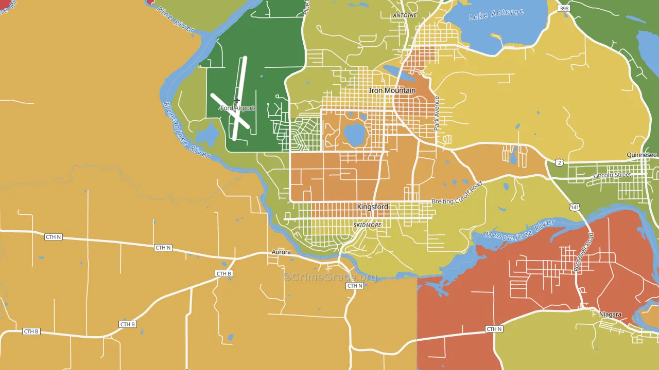 Kingsford, MI Map of Theft Rates