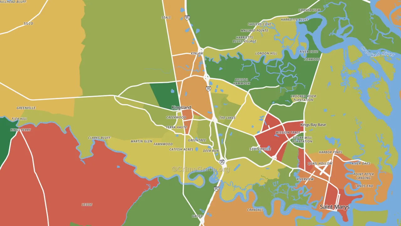 Kingsland, GA Map of Theft Rates