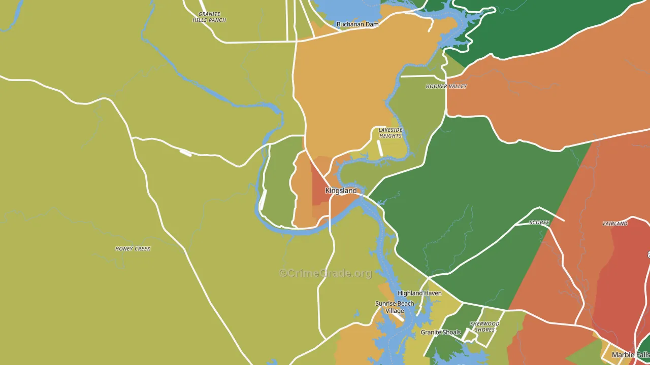 Kingsland, TX Map of Theft Rates