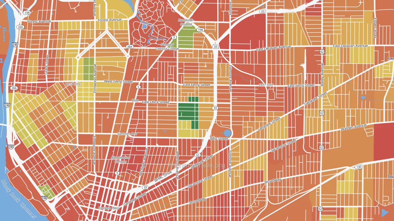 Kingsley, Buffalo, NY Map of Theft Rates