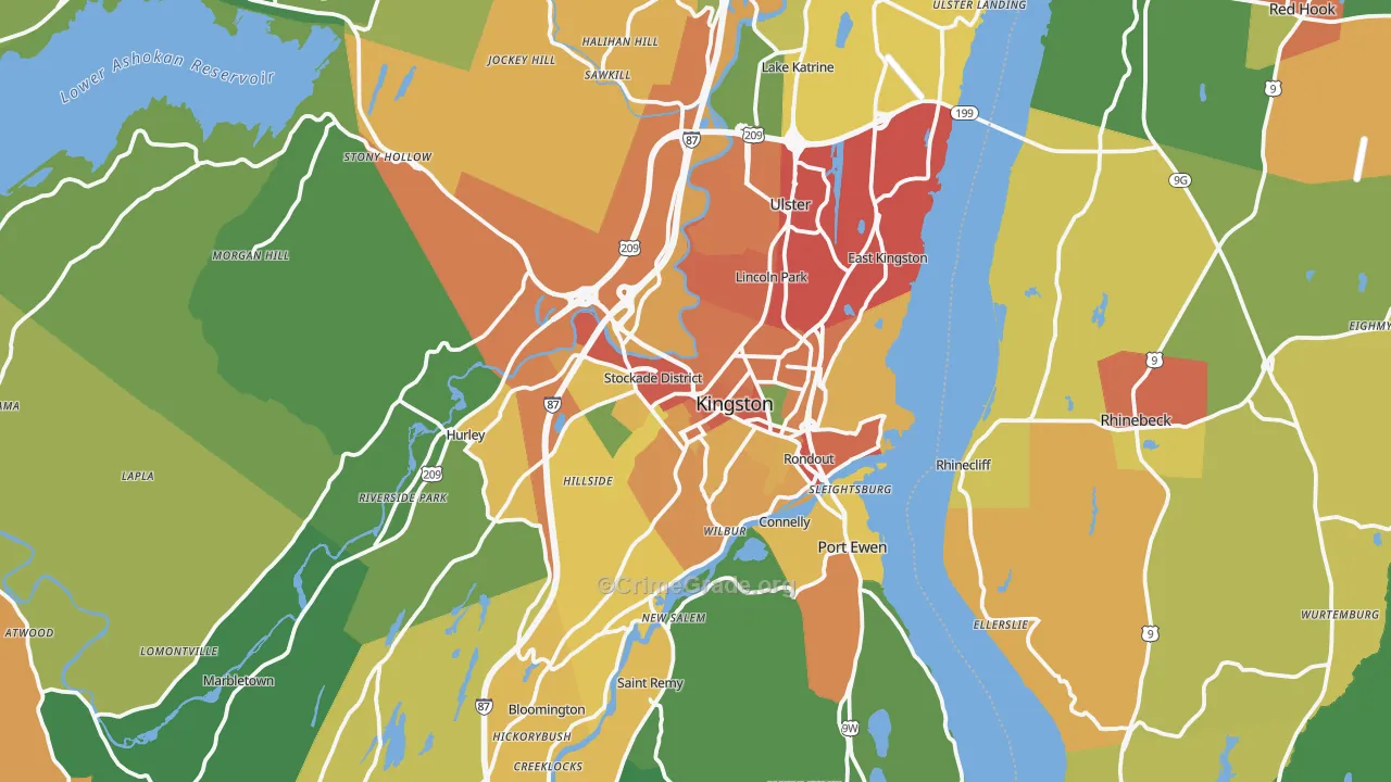 Kingston, NY Map of Theft Rates