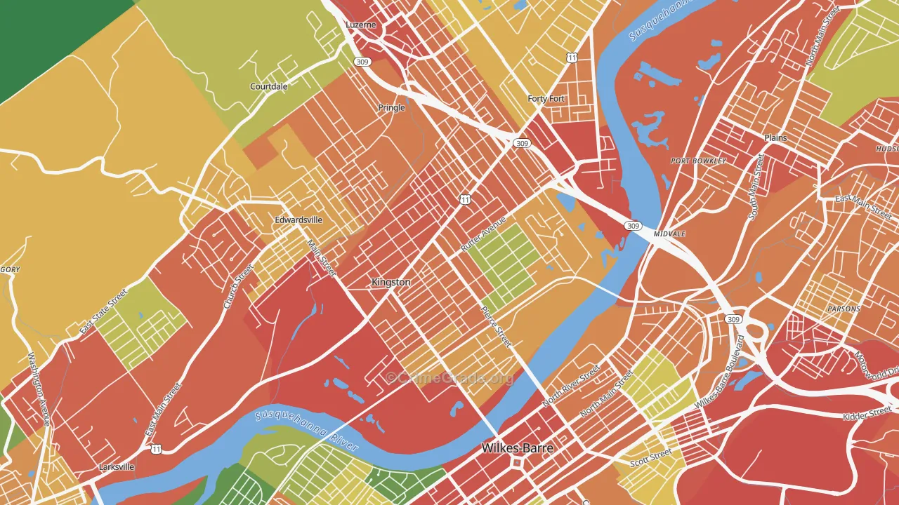 Kingston, PA Map of Theft Rates