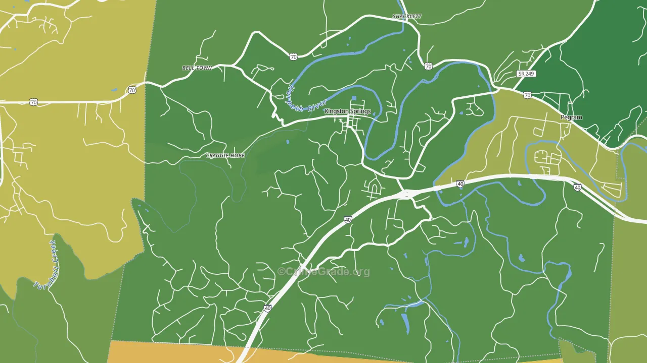 Kingston Springs, TN Map of Theft Rates