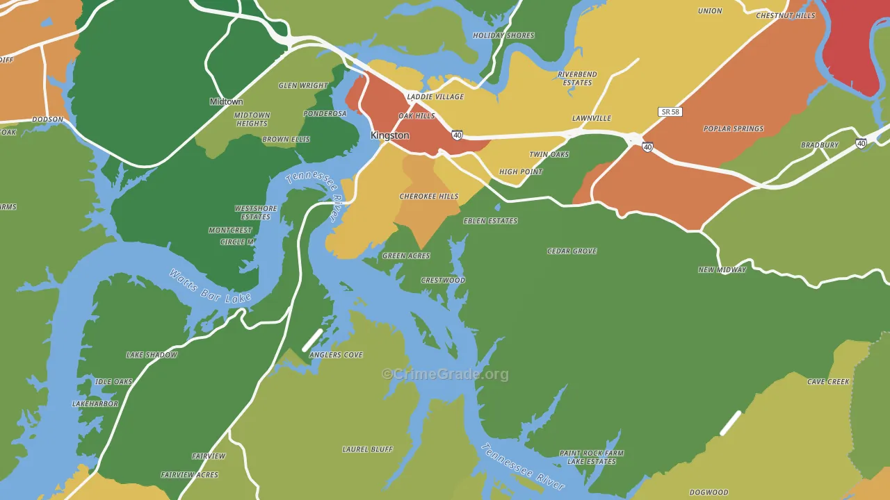 Kingston, TN Map of Theft Rates