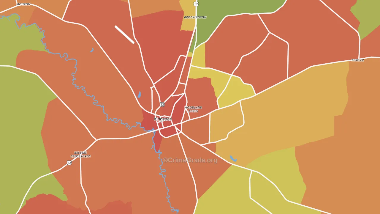 Kingstree, SC Map of Theft Rates