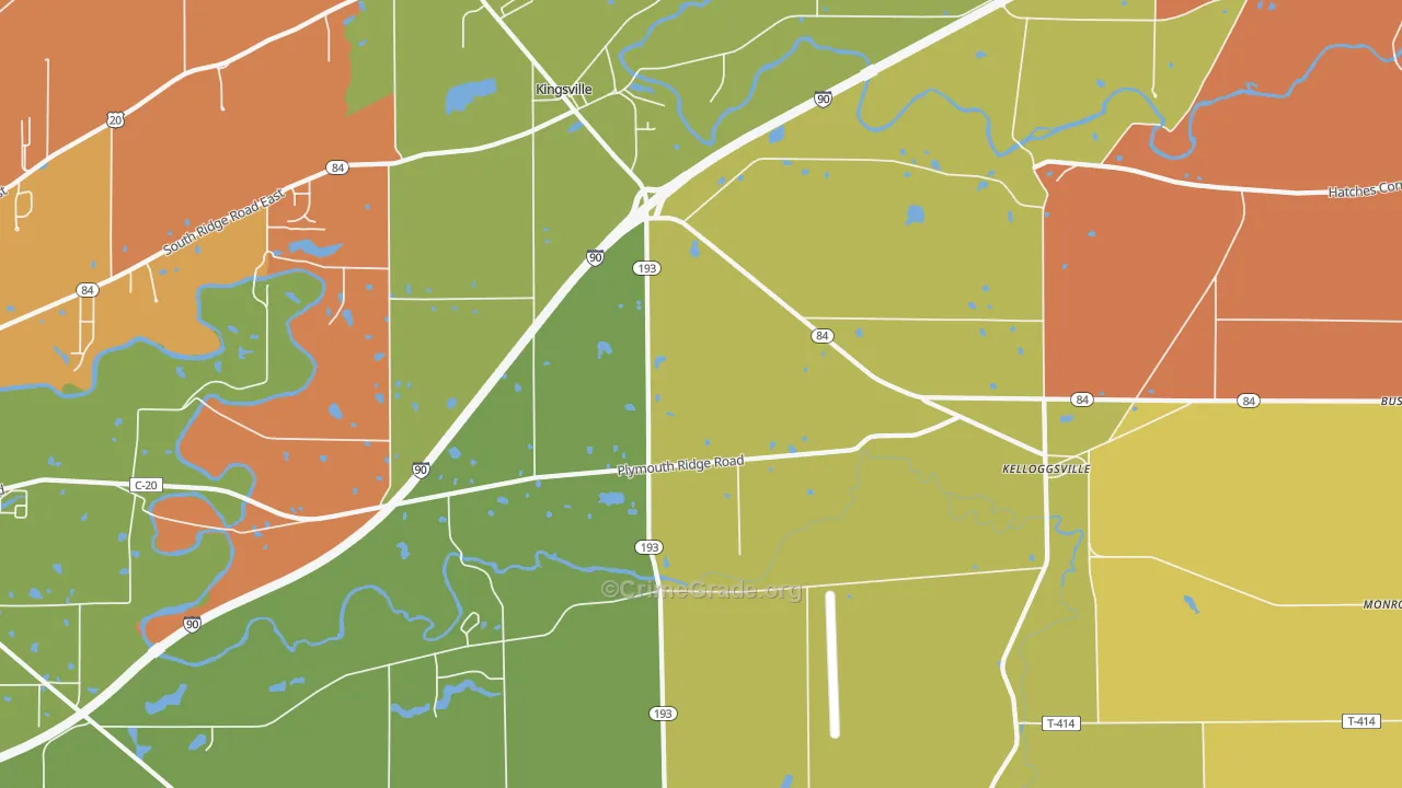 Kingsville, OH Map of Theft Rates