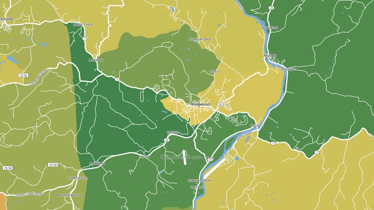 Kingwood, WV Map of Theft Rates