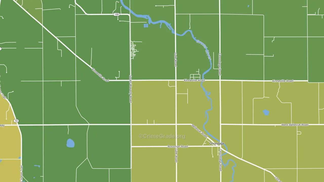Kinneville, MI Map of Theft Rates