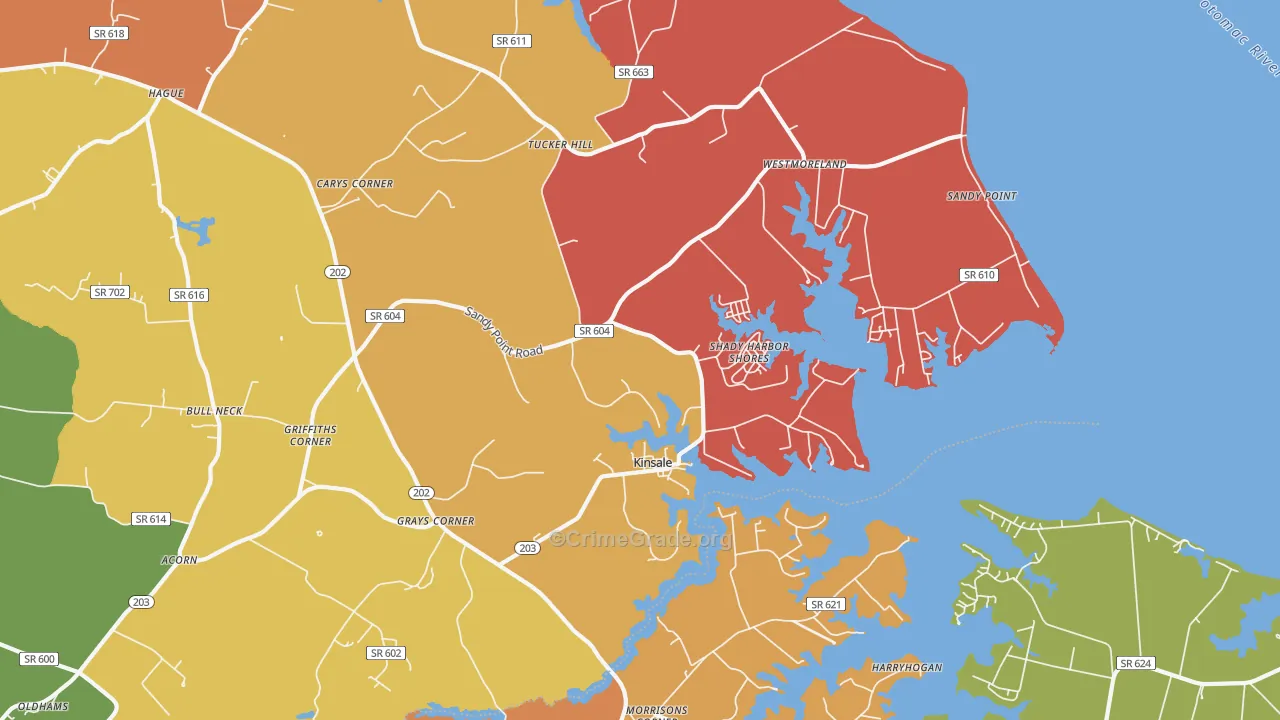 Kinsale, VA Map of Theft Rates