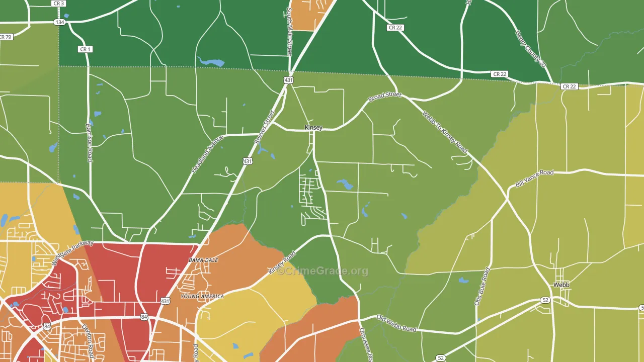 Kinsey, AL Map of Theft Rates