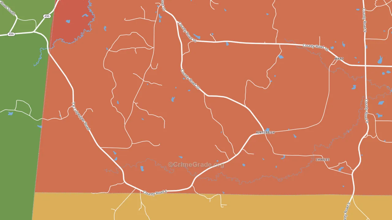 Kinterbish, AL Map of Theft Rates