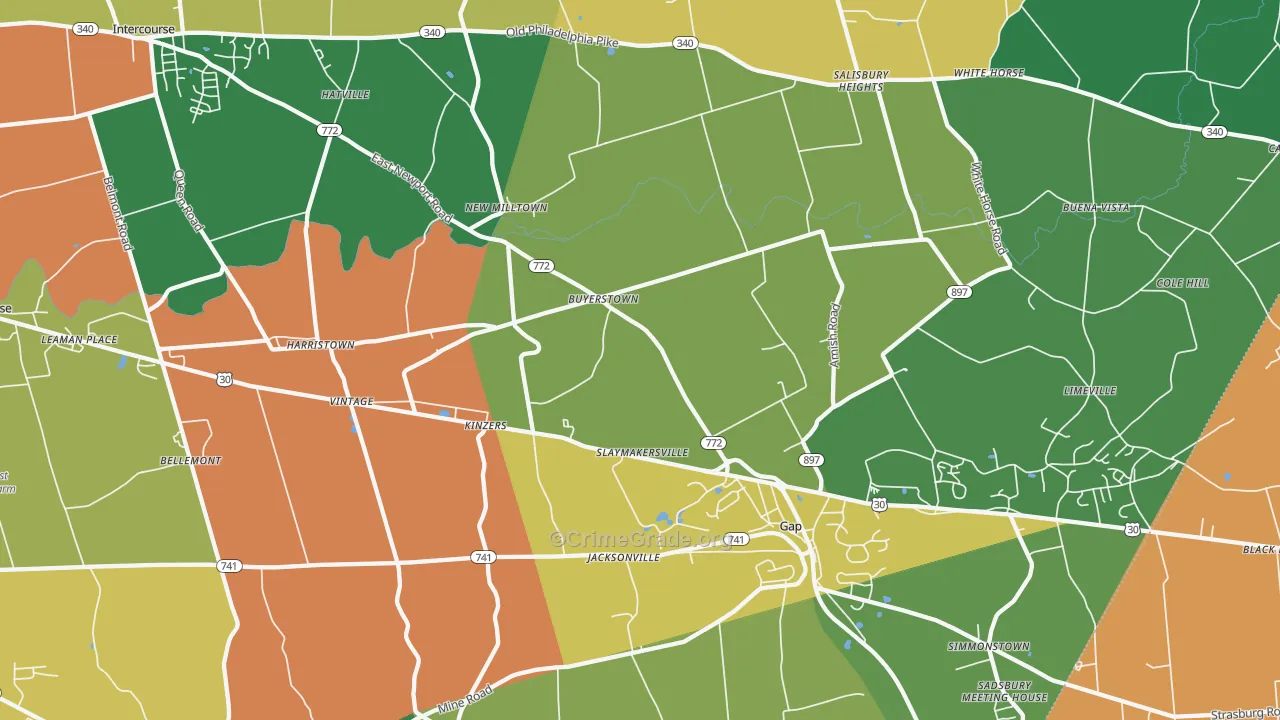Kinzers, PA Map of Theft Rates