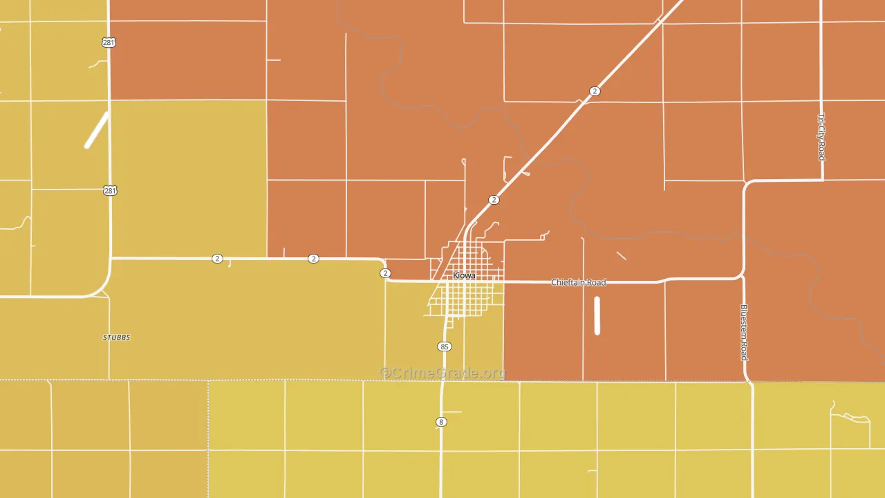 Kiowa, KS Map of Theft Rates