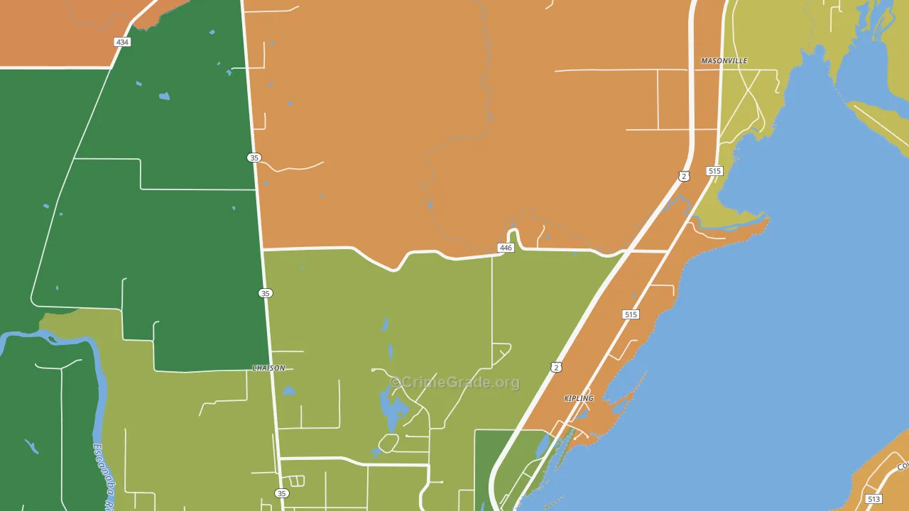 Kipling, MI Map of Theft Rates
