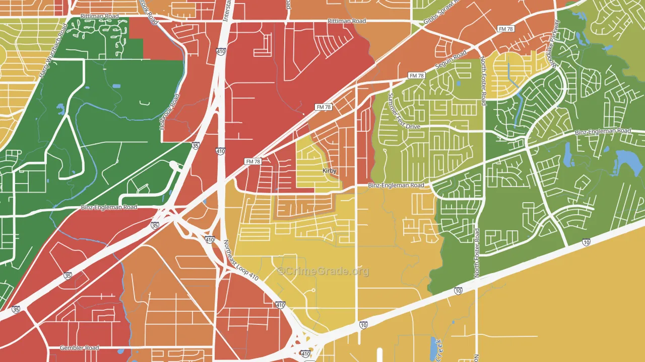 Kirby, TX Map of Theft Rates