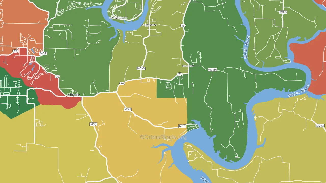 Kirbyville, MO Map of Theft Rates
