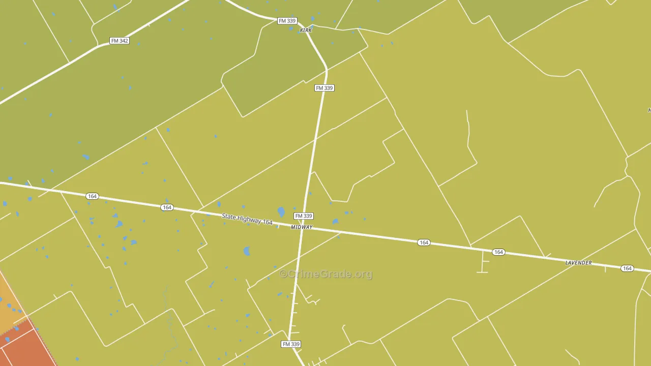 Kirk, TX Map of Theft Rates
