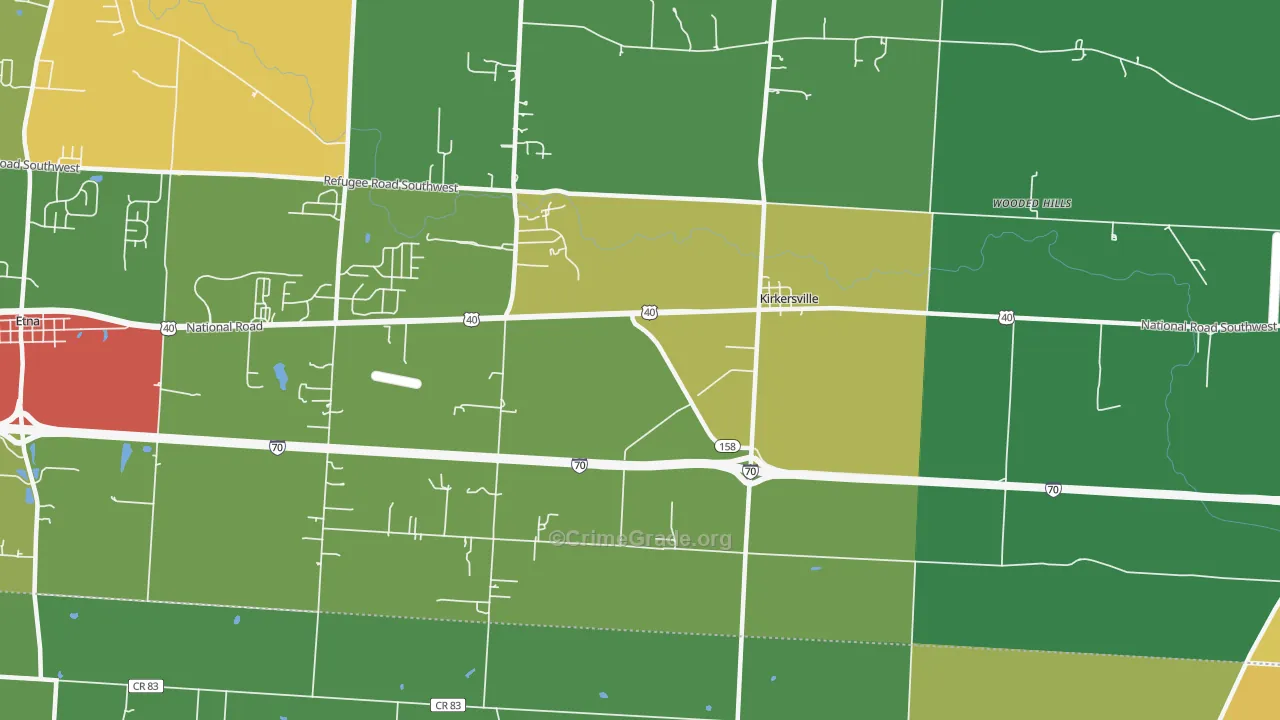 Kirkersville, OH Map of Theft Rates