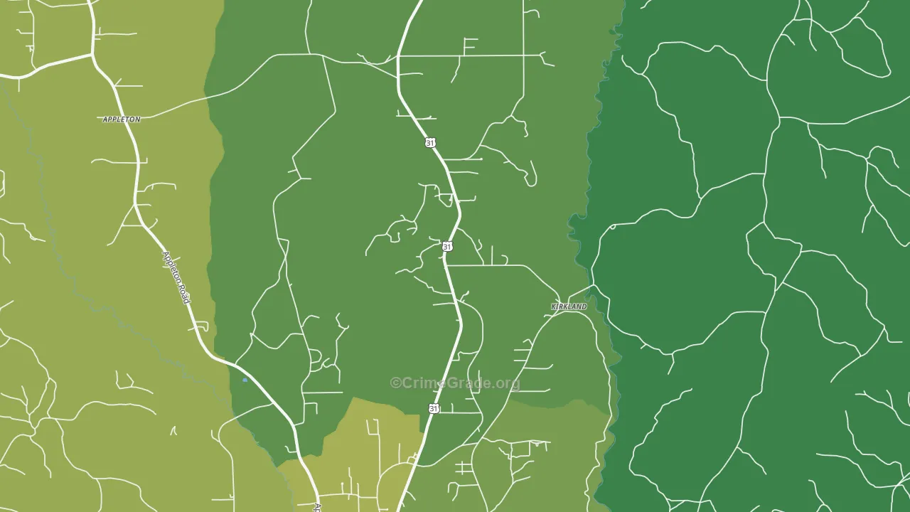 Kirkland, AL Map of Theft Rates