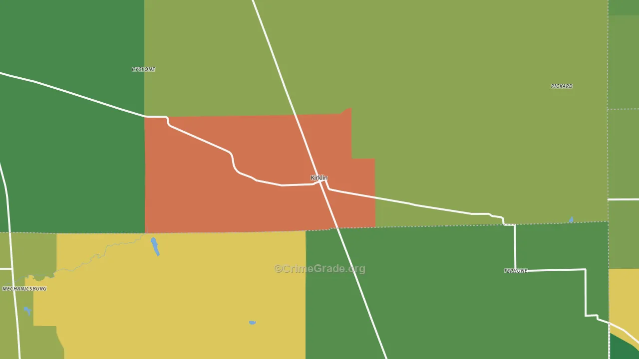 Kirklin, IN Map of Theft Rates