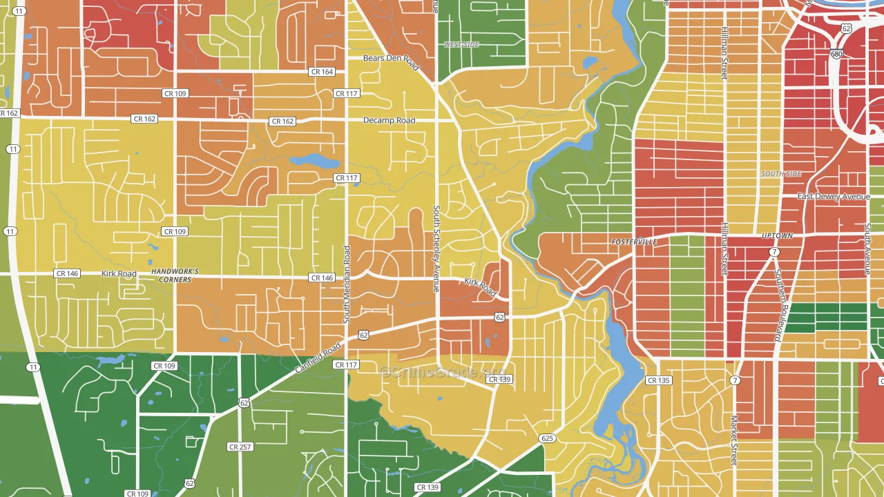 Kirkmere, Youngstown, OH Map of Theft Rates