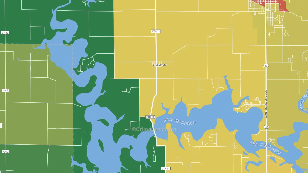 Kirksville, IL Map of Theft Rates