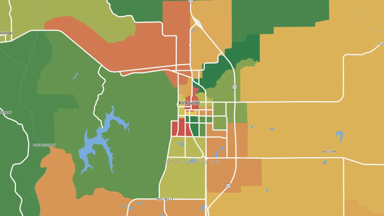 Kirksville, MO Map of Theft Rates