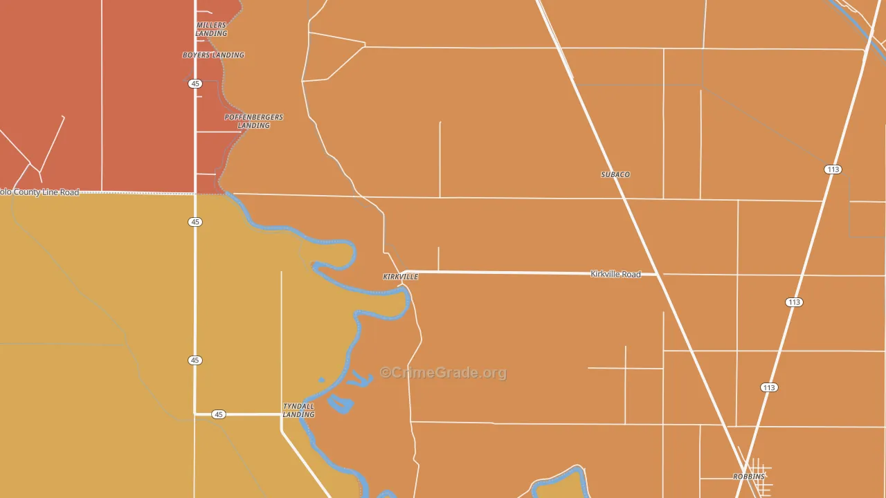 Kirkville, CA Map of Theft Rates