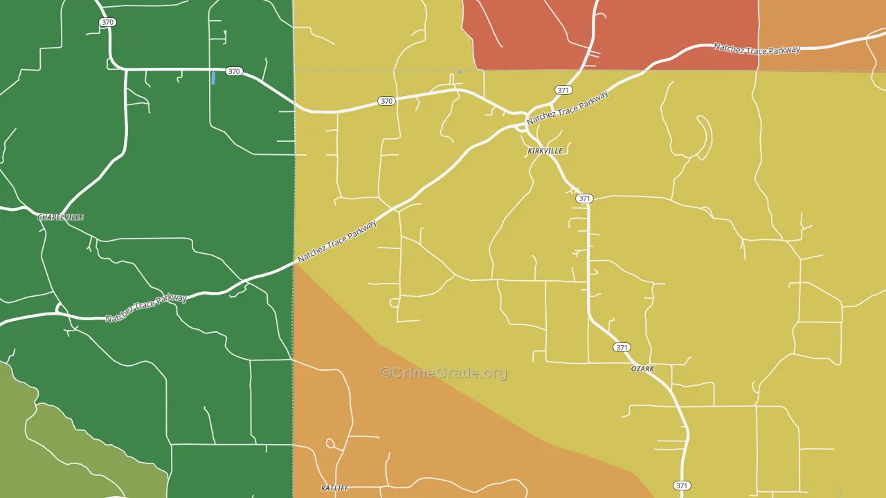 Kirkville, MS Map of Theft Rates