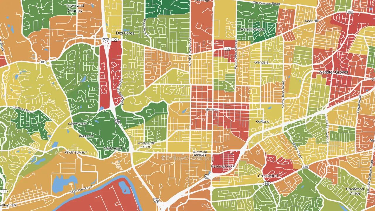 Kirkwood, MO Map of Theft Rates