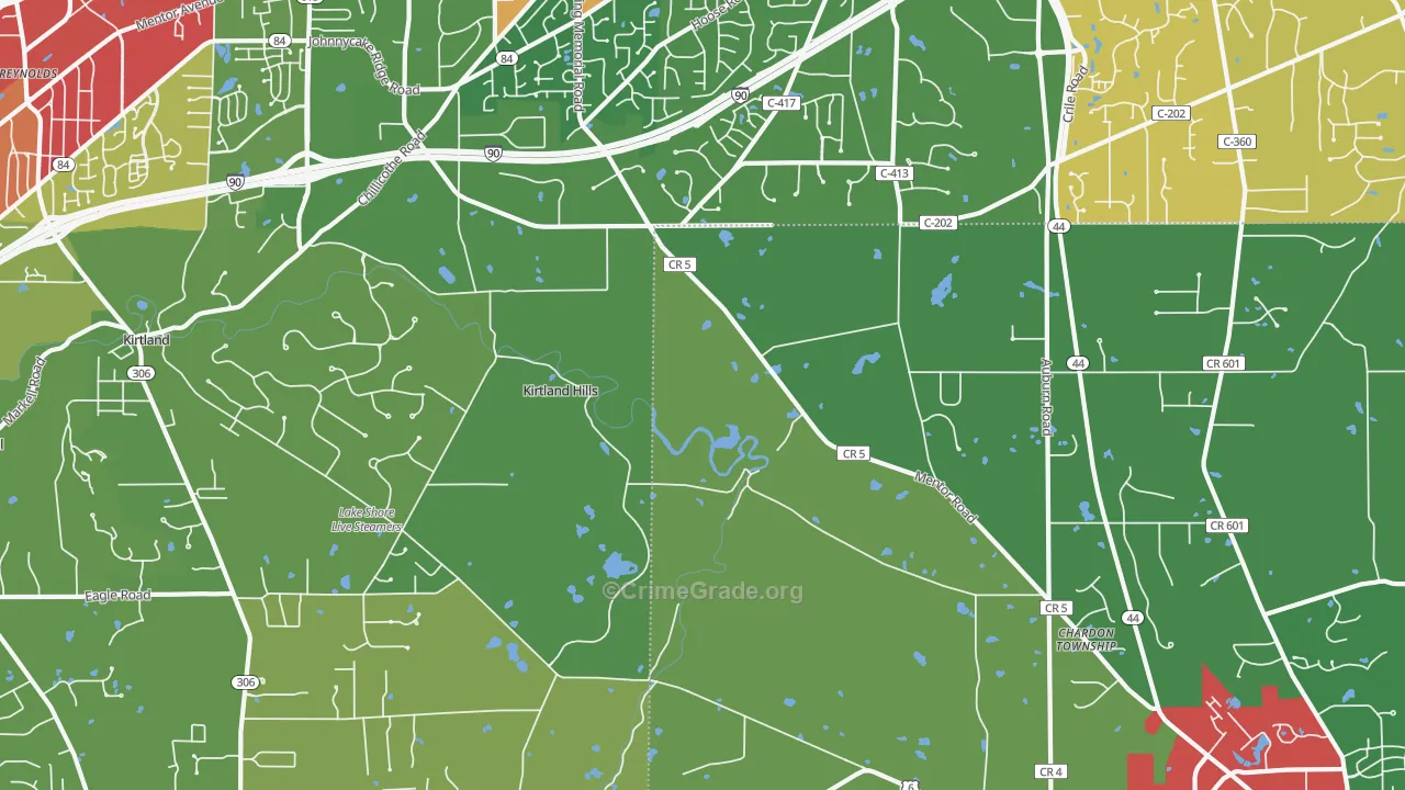 Kirtland Hills, OH Map of Theft Rates