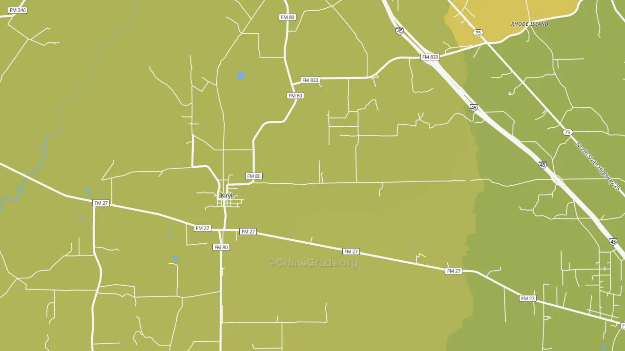 Kirvin, TX Map of Theft Rates