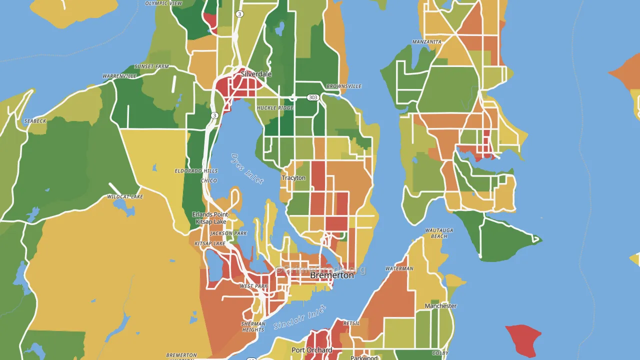 Kitsap County, WA Map of Theft Rates
