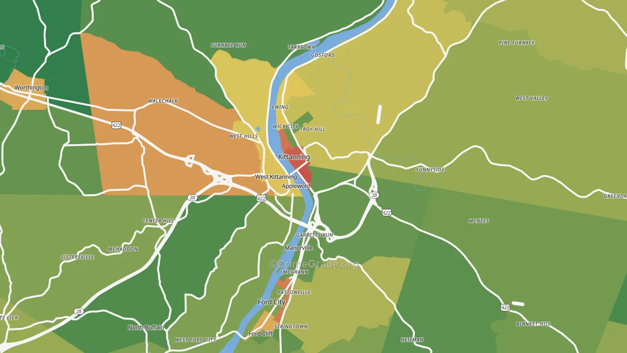 Kittanning, PA Map of Theft Rates